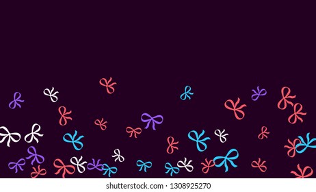 Festive Background with Colorful Bows. Delicate Pattern for Postcard, Print, Banner or Poster. Little Pretty Bows For Party Decoration, Wedding, Birthday or Anniversary Invitation. Vector
