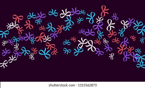 Festive Background with Colorful Bows. Delicate Pattern for Postcard, Print, Banner or Poster. Little Pretty Bows For Party Decoration, Wedding, Birthday or Anniversary Invitation. Vector

