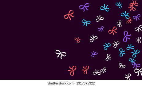 Festive Background with Colorful Bows. Delicate Pattern for Postcard, Print, Banner or Poster. Little Pretty Bows For Party Decoration, Wedding, Birthday or Anniversary Invitation. Vector
