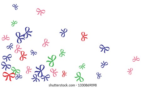 Festive Background with Colorful Bows. Delicate Pattern for Postcard, Print, Banner or Poster. Little Pretty Bows For Party Decoration, Wedding, Birthday or Anniversary Invitation. Vector
