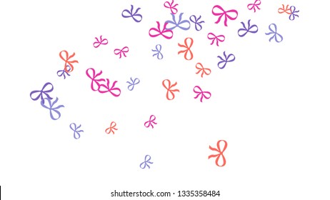 Festive Background with Colorful Bows. Delicate Pattern for Postcard, Print, Banner or Poster. Little Pretty Bows For Party Decoration, Wedding, Birthday or Anniversary Invitation. Vector
