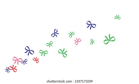 Festive Background with Colorful Bows. Delicate Pattern for Postcard, Print, Banner or Poster. Little Pretty Bows For Party Decoration, Wedding, Birthday or Anniversary Invitation. Vector
