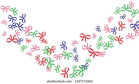 Festive Background with Colorful Bows. Delicate Pattern for Postcard, Print, Banner or Poster. Little Pretty Bows For Party Decoration, Wedding, Birthday or Anniversary Invitation. Vector
