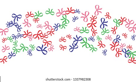 Festive Background with Colorful Bows. Delicate Pattern for Postcard, Print, Banner or Poster. Little Pretty Bows For Party Decoration, Wedding, Birthday or Anniversary Invitation. Vector
