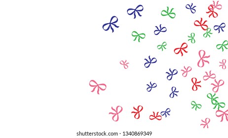 Festive Background with Colorful Bows. Delicate Pattern for Postcard, Print, Banner or Poster. Little Pretty Bows For Party Decoration, Wedding, Birthday or Anniversary Invitation. Vector
