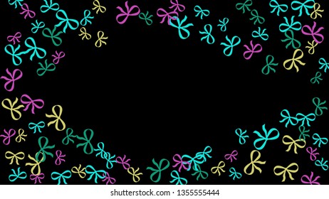 Festive Background with Colorful Bows. Delicate Pattern for Postcard, Print, Banner or Poster. Little Pretty Bows For Party Decoration, Wedding, Birthday or Anniversary Invitation. Vector
