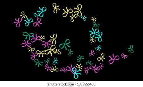 Festive Background with Colorful Bows. Delicate Pattern for Postcard, Print, Banner or Poster. Little Pretty Bows For Party Decoration, Wedding, Birthday or Anniversary Invitation. Vector
