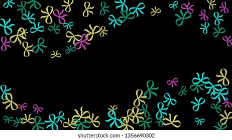 Festive Background with Colorful Bows. Delicate Pattern for Postcard, Print, Banner or Poster. Little Pretty Bows For Party Decoration, Wedding, Birthday or Anniversary Invitation. Vector
