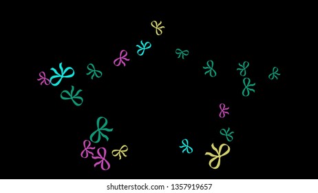 Festive Background with Colorful Bows. Delicate Pattern for Postcard, Print, Banner or Poster. Little Pretty Bows For Party Decoration, Wedding, Birthday or Anniversary Invitation. Vector
