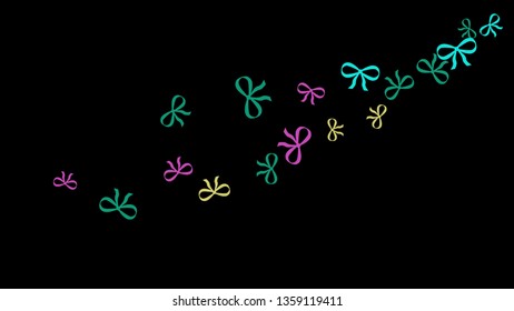 Festive Background with Colorful Bows. Delicate Pattern for Postcard, Print, Banner or Poster. Little Pretty Bows For Party Decoration, Wedding, Birthday or Anniversary Invitation. Vector
