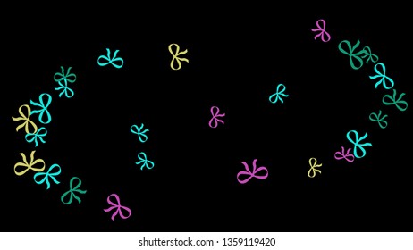 Festive Background with Colorful Bows. Delicate Pattern for Postcard, Print, Banner or Poster. Little Pretty Bows For Party Decoration, Wedding, Birthday or Anniversary Invitation. Vector
