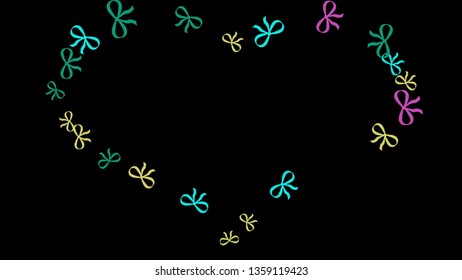 Festive Background with Colorful Bows. Delicate Pattern for Postcard, Print, Banner or Poster. Little Pretty Bows For Party Decoration, Wedding, Birthday or Anniversary Invitation. Vector
