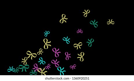Festive Background with Colorful Bows. Delicate Pattern for Postcard, Print, Banner or Poster. Little Pretty Bows For Party Decoration, Wedding, Birthday or Anniversary Invitation. Vector
