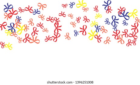 Festive Background with Colorful Bows. Delicate Pattern for Postcard, Print, Banner or Poster. Little Pretty Bows For Party Decoration, Wedding, Birthday or Anniversary Invitation. Vector
