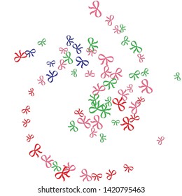 Festive Background with Colorful Bows. Delicate Pattern for Postcard, Print, Banner or Poster. Little Pretty Bows For Party Decoration, Wedding, Birthday or Anniversary Invitation. Vector
