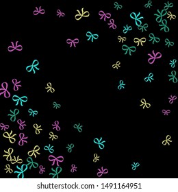 Festive Background with Colorful Bows. Delicate Pattern for Postcard, Print, Banner or Poster. Little Pretty Bows For Party Decoration, Wedding, Birthday or Anniversary Invitation. Vector
