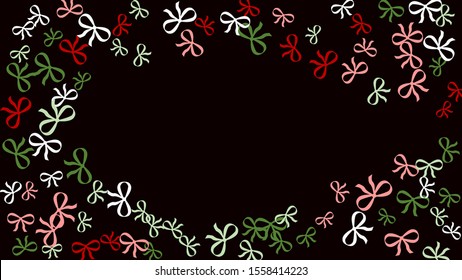 Festive Background with Colorful Bows. Delicate Pattern for Postcard, Print, Banner or Poster. Little Pretty Bows For Party Decoration, Wedding, Birthday or Anniversary Invitation. Vector
