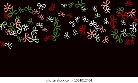 Festive Background with Colorful Bows. Delicate Pattern for Postcard, Print, Banner or Poster. Little Pretty Bows For Party Decoration, Wedding, Birthday or Anniversary Invitation. Vector
