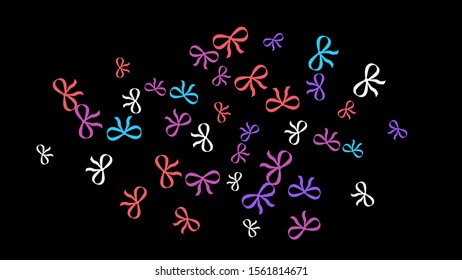 Festive Background with Colorful Bows. Delicate Pattern for Postcard, Print, Banner or Poster. Little Pretty Bows For Party Decoration, Wedding, Birthday or Anniversary Invitation. Vector
