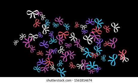 Festive Background with Colorful Bows. Delicate Pattern for Postcard, Print, Banner or Poster. Little Pretty Bows For Party Decoration, Wedding, Birthday or Anniversary Invitation. Vector
