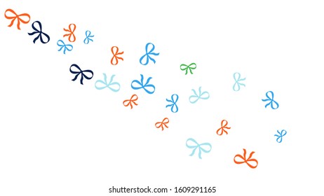 Festive Background with Colorful Bows. Delicate Pattern for Postcard, Print, Banner or Poster. Little Pretty Bows For Party Decoration, Wedding, Birthday or Anniversary Invitation. Vector
