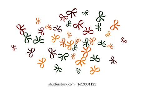 Festive Background with Colorful Bows. Delicate Pattern for Postcard, Print, Banner or Poster. Little Pretty Bows For Party Decoration, Wedding, Birthday or Anniversary Invitation. Vector

