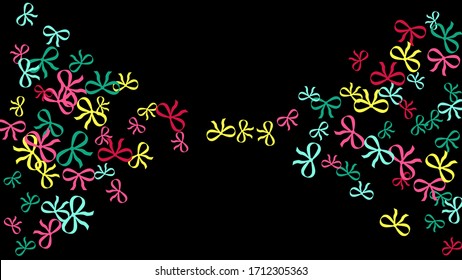 Festive Background with Colorful Bows. Delicate Pattern for Postcard, Print, Banner or Poster. Little Pretty Bows For Party Decoration, Wedding, Birthday or Anniversary Invitation. Vector
