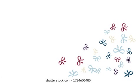 Festive Background with Colorful Bows. Delicate Pattern for Postcard, Print, Banner or Poster. Little Pretty Bows For Party Decoration, Wedding, Birthday or Anniversary Invitation. Vector
