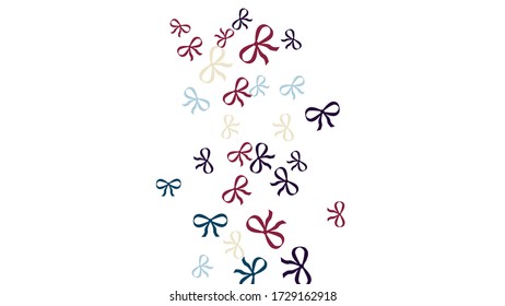 Festive Background with Colorful Bows. Delicate Pattern for Postcard, Print, Banner or Poster. Little Pretty Bows For Party Decoration, Wedding, Birthday or Anniversary Invitation. Vector
