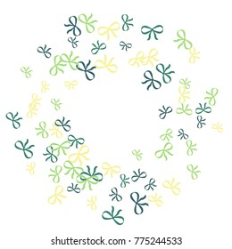 Festive Background with Colorful Bows. Delicate Pattern for Postcard, Print, Banner or Poster. Little Pretty Bows For Party Decoration, Wedding, Birthday or Anniversary Invitation. Vector Frame.