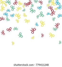 Festive Background with Colorful Bows. Delicate Pattern for Postcard, Print, Banner or Poster. Small Pretty Bows For Party Decoration, Wedding, Birthday or Anniversary Invitation. Vector