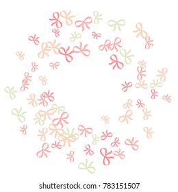 Festive Background with Colorful Bows. Delicate Pattern for Postcard, Print, Banner or Poster. Small Pretty Bows For Party Decoration, Wedding, Birthday or Anniversary Invitation. Vector Frame.