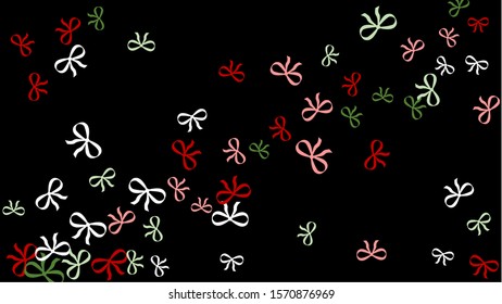 Festive Background with Colorful Bows.  Little Pretty Bows For Party Decoration, Wedding, Birthday or Anniversary Invitation. Vector