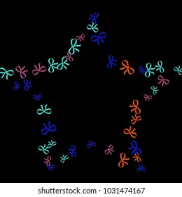 Festive Background with Colorful Bows. Trendy Pattern for Postcard, Print, Banner or Poster. Little Pretty Bows For Party Decoration, Wedding, Birthday or Anniversary Invitation. Vector Frame.
