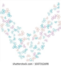 Festive Background with Colorful Bows. Trendy Pattern for Postcard, Print, Banner or Poster. Little Pretty Bows For Party Decoration, Wedding, Birthday or Anniversary Invitation. Vector