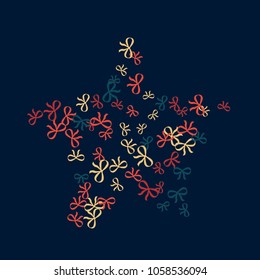 Festive Background with Colorful Bows. Trendy Pattern for Postcard, Print, Banner or Poster. Little Pretty Bows For Party Decoration, Wedding, Birthday or Anniversary Invitation. Vector Frame.
