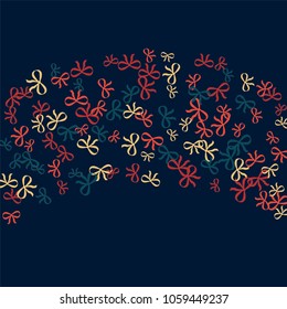 Festive Background with Colorful Bows. Trendy Pattern for Postcard, Print, Banner or Poster. Little Pretty Bows For Party Decoration, Wedding, Birthday or Anniversary Invitation. Vector
