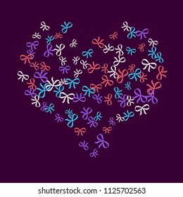 Festive Background with Colorful Bows. Trendy Pattern for Postcard, Print, Banner or Poster. Little Pretty Bows For Party Decoration, Wedding, Birthday or Anniversary Invitation. Vector
