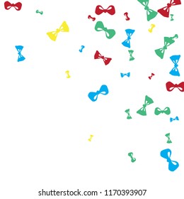 Festive Background with Colorful Bows. Trendy Pattern for Postcard, Print, Banner or Poster. Little Pretty Bows For Party Decoration, Wedding, Birthday or Anniversary Invitation. Vector
