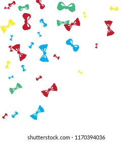 Festive Background with Colorful Bows. Trendy Pattern for Postcard, Print, Banner or Poster. Little Pretty Bows For Party Decoration, Wedding, Birthday or Anniversary Invitation. Vector
