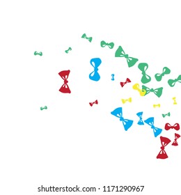 Festive Background with Colorful Bows. Trendy Pattern for Postcard, Print, Banner or Poster. Little Pretty Bows For Party Decoration, Wedding, Birthday or Anniversary Invitation. Vector
