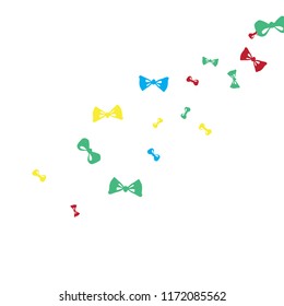 Festive Background with Colorful Bows. Trendy Pattern for Postcard, Print, Banner or Poster. Little Pretty Bows For Party Decoration, Wedding, Birthday or Anniversary Invitation. Vector
