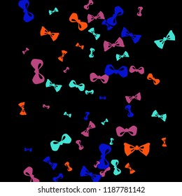 Festive Background with Colorful Bows. Trendy Pattern for Postcard, Print, Banner or Poster. Little Pretty Bows For Party Decoration, Wedding, Birthday or Anniversary Invitation. Vector Frame.
