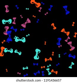 Festive Background with Colorful Bows. Trendy Pattern for Postcard, Print, Banner or Poster. Little Pretty Bows For Party Decoration, Wedding, Birthday or Anniversary Invitation. Vector Frame.
