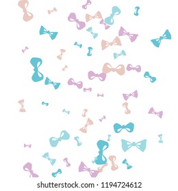 Festive Background with Colorful Bows. Trendy Pattern for Postcard, Print, Banner or Poster. Little Pretty Bows For Party Decoration, Wedding, Birthday or Anniversary Invitation. Vector
