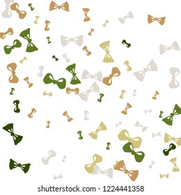 Festive Background with Colorful Bows. Trendy Pattern for Postcard, Print, Banner or Poster. Little Pretty Bows For Party Decoration, Wedding, Birthday or Anniversary Invitation. Vector
