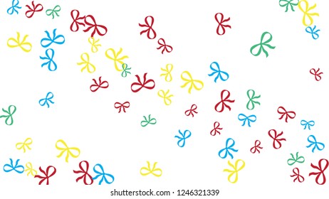 Festive Background with Colorful Bows. Trendy Pattern for Postcard, Print, Banner or Poster. Little Pretty Bows For Party Decoration, Wedding, Birthday or Anniversary Invitation. Vector
