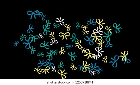 Festive Background with Colorful Bows. Trendy Pattern for Postcard, Print, Banner or Poster. Little Pretty Bows For Party Decoration, Wedding, Birthday or Anniversary Invitation. Vector
