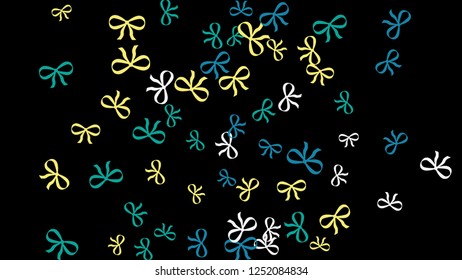 Festive Background with Colorful Bows. Trendy Pattern for Postcard, Print, Banner or Poster. Little Pretty Bows For Party Decoration, Wedding, Birthday or Anniversary Invitation. Vector
