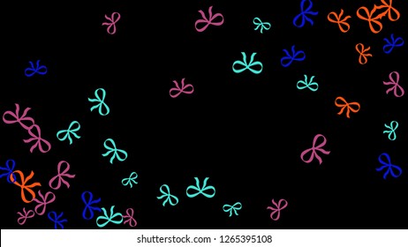 Festive Background with Colorful Bows. Trendy Pattern for Postcard, Print, Banner or Poster. Little Pretty Bows For Party Decoration, Wedding, Birthday or Anniversary Invitation. Vector